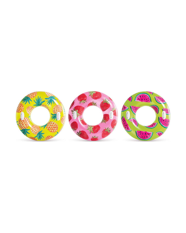 Intex inflatable fruit-shaped pool toy, PVC material, 107 cm diameter, suitable for swimming and outdoor play.