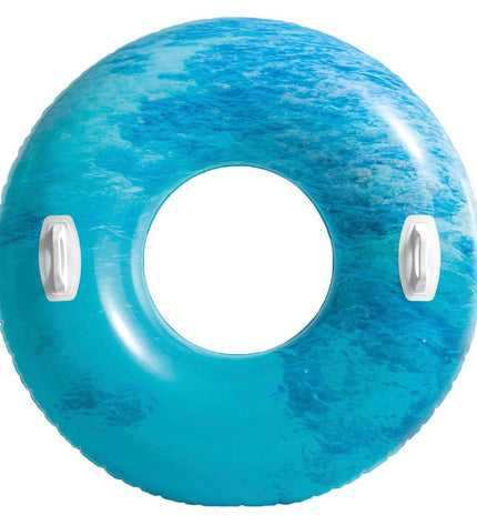 Colorful Intex inflatable swimming pool toy with handles, 91 cm diameter, suitable for outdoor play and water fun.