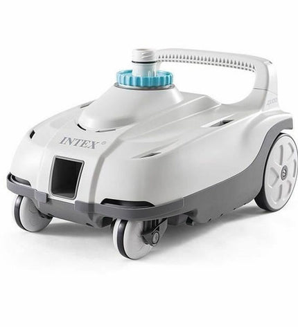 Intex automatic pool cleaner for gardens, suitable for swimming pools, jacuzzis, and pool accessories, with sleek design and hoses.