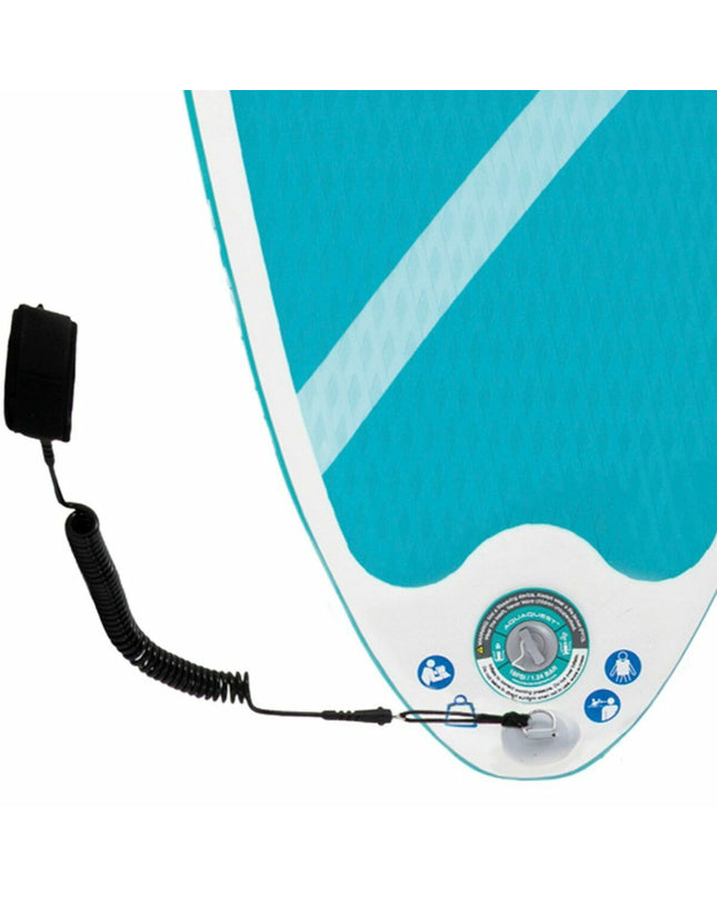 Inflatable Intex Aqua Quest SUP board in blue and white with accessories for water sports and outdoor activities.