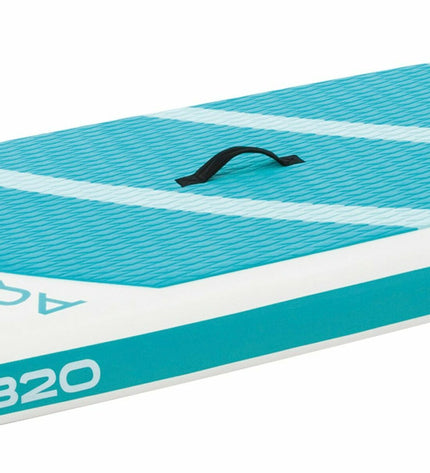 Inflatable Intex Aqua Quest SUP board with accessories, blue and white, designed for water sports and outdoor adventures.