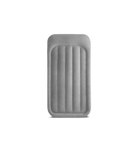 Intex Dura-Beam Basic Deluxe twin air mattress, 99 x 42 x 191 cm, suitable for camping and outdoor use, with a blue top and built-in comfort.