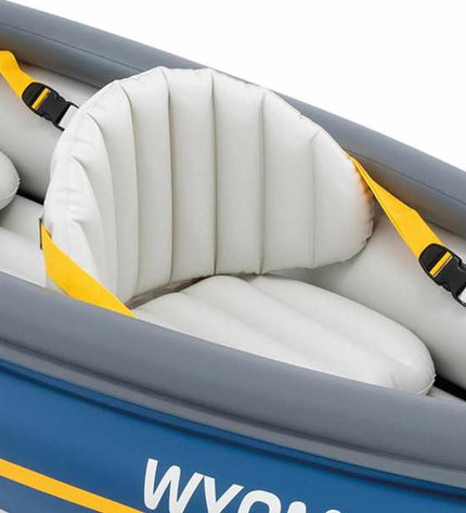 Inflatable kayak Intex Wyoming C2 for watersport, 307 x 89 x 53 cm, shown inflated on water, ideal for outdoor adventures.