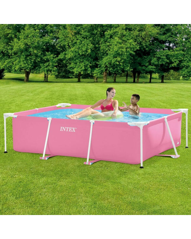 Pink Intex removable swimming pool, 220x150x60 cm, suitable for garden use, with a 1662-liter capacity.