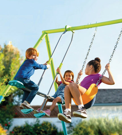 Intex swing seat for outdoor play, large 251 x 211 x 254 cm with sturdy frame, suitable for backyard fun and outdoor sports.