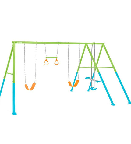 Intex double swing chair for outdoor play, measuring 467 x 211 x 254 cm, suitable for kids' outdoor games and relaxation.