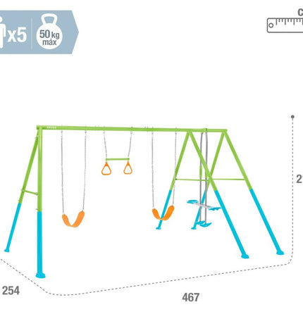 Intex double swing chair for outdoor play, featuring a sturdy structure and spacious seating in vibrant colors