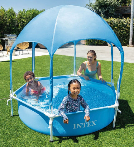 Intex 183x38x183 cm removable garden swimming pool, inflatable with clear sides and sturdy frame, for outdoor use