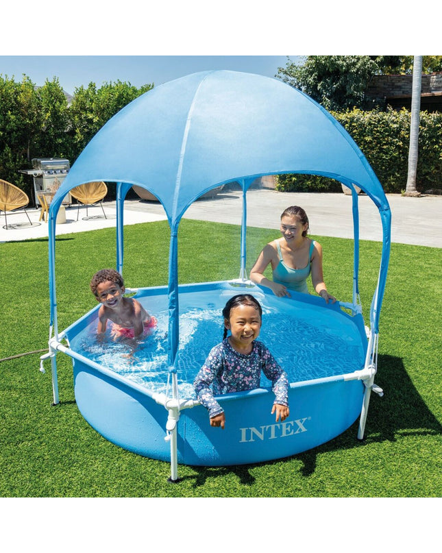 Intex 183x38x183 cm removable garden swimming pool, inflatable with clear sides and sturdy frame, for outdoor use