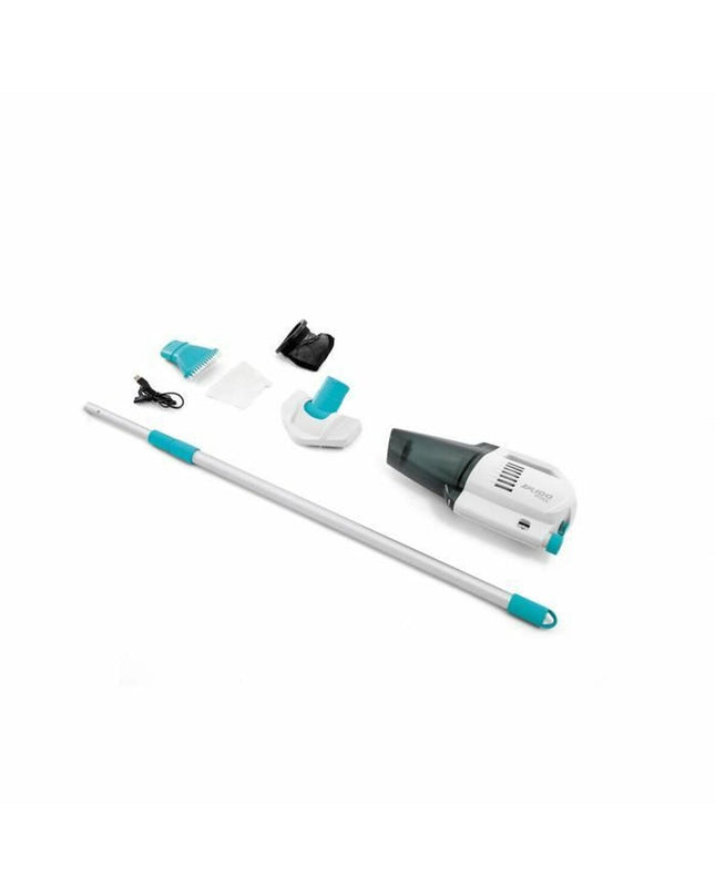 Intex ZR100 pool vacuum cleaner for swimming pools, shown with hose and attachments, designed for easy cleaning of large pools.