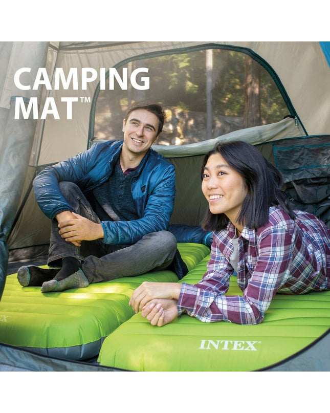 Inflatable Intex air mattress 76 x 11 x 191 cm, suitable for camping and outdoor use, shown fully inflated.