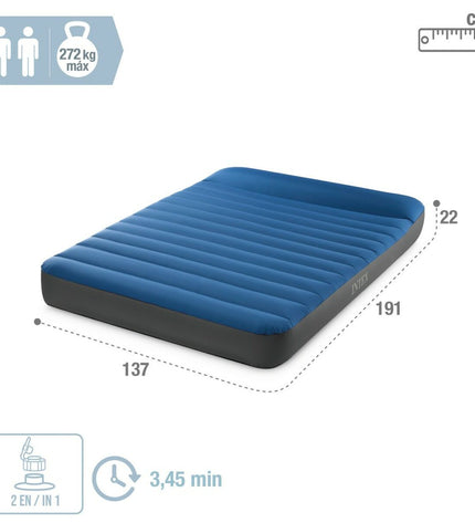 Intex air mattress 137 x 22 x 191 cm for camping and outdoor use, with a blue surface and built-in valve for easy inflation