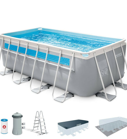 Intex removable garden swimming pool, 400x122x200 cm, shown outdoors with clear water and surrounding greenery.
