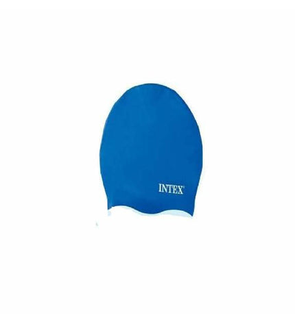 Intex sport swim cap for watersports and outdoor activities, made of flexible material, shown in blue with branding details.