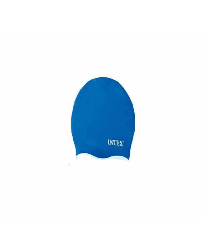 Intex sport swim cap for watersports and outdoor activities, made of flexible material, shown in blue with branding details.