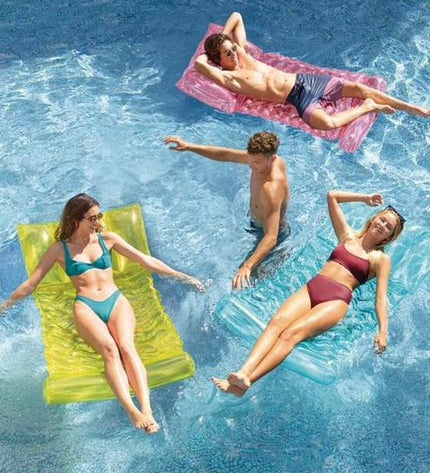 Transparent Intex inflatable mattress, 89 x 173 cm, suitable for outdoor use, ideal for play and relaxation activities.
