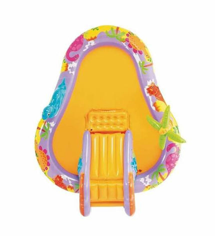 Inflatable children's pool Intex Dino Park with dinosaur design, measuring 201 x 157 x 69 cm, perfect for outdoor play.