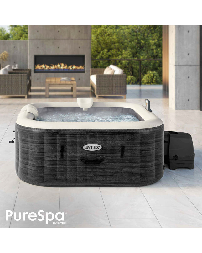 Inflatable Intex 4-person pool with 795L capacity, suitable for garden use, featuring clear water and colorful interior design.