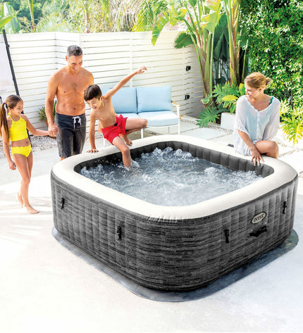 Intex inflatable spa for four people with 795L capacity, outdoor garden hot tub, relaxing jacuzzi in a backyard setting