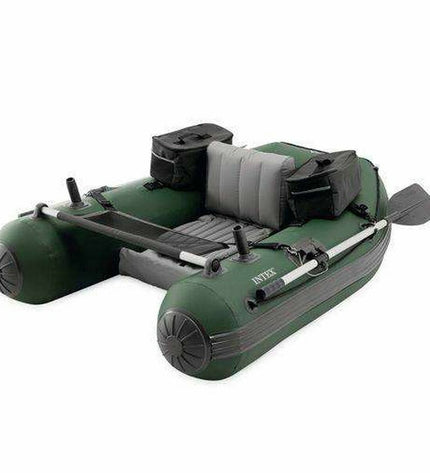 Inflatable Intex Big Catch Pro boat for water sports, measuring 165 x 120 x 38 cm, shown on water with bright colors.