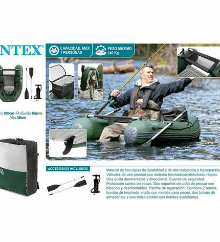 Inflatable Intex Big Catch Pro boat for water sports, shown in bright colors with sturdy construction and spacious interior.