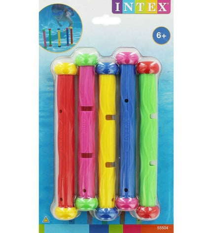Intex Duikspeelgoed voor onder water, 5 onderdelen, set for swimming and water play, featuring colorful underwater diving toys.