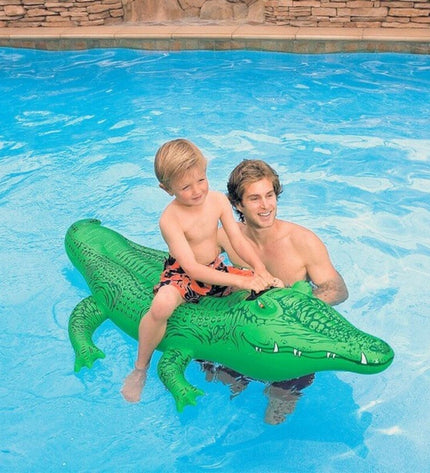 Inflatable crocodile pool toy by Intex, 168x86 cm, perfect for outdoor water play and pool fun for kids.