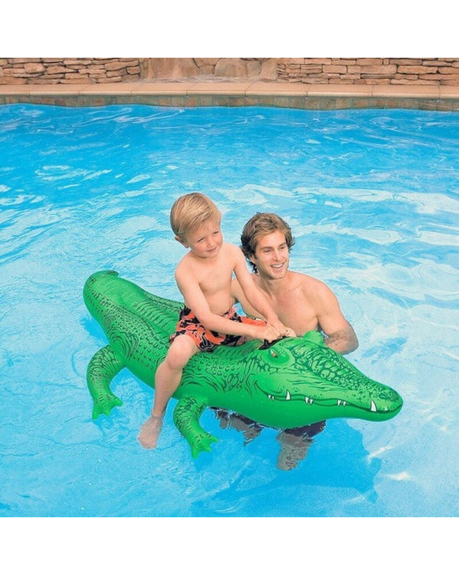 Inflatable crocodile pool toy by Intex, 168x86 cm, perfect for outdoor water play and pool fun for kids.