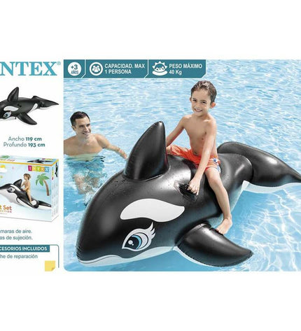 Inflatable Intex whale toy measuring 193 x 119 cm, suitable for outdoor play and water fun.