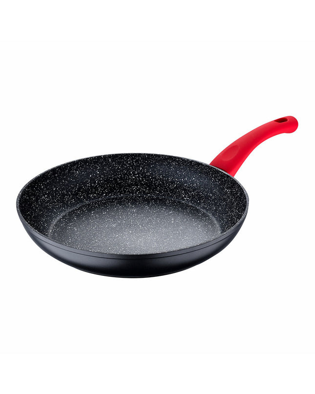 Black San Ignacio Toledo SG-6287 28cm aluminum frying pan for home cooking, showcasing its non-stick surface and sturdy handle.