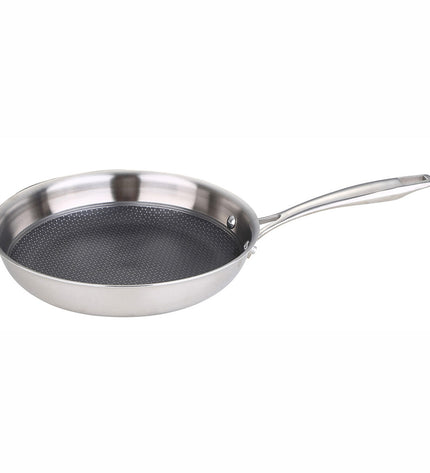 Masterpro BGMP-1632 stainless steel frying pan with 28cm diameter, silver-colored, suitable for home cooking and kitchen use.