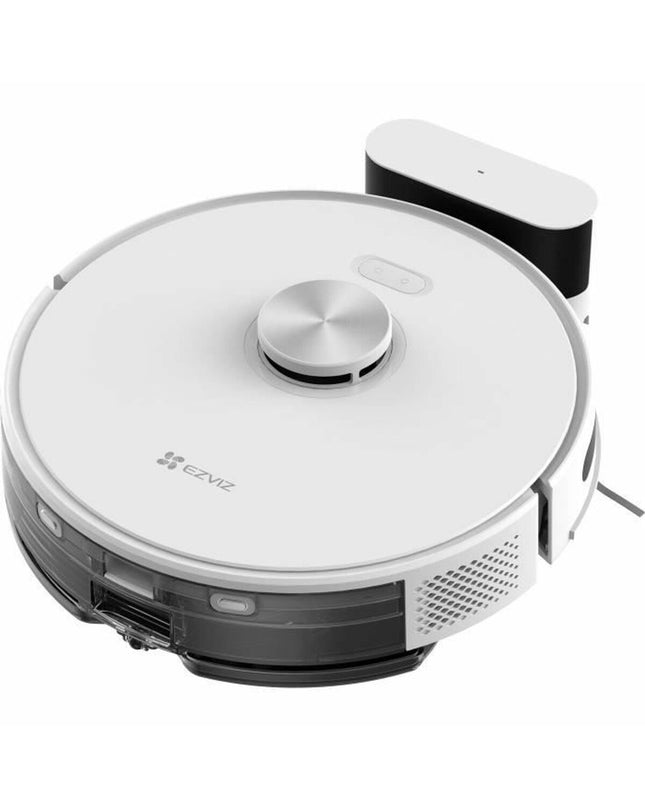 Ezviz robot stofzuiger op de vloer met ronde vorm en zwart ontwerp, ideaal voor schoonmaken en vloeronderhoud.