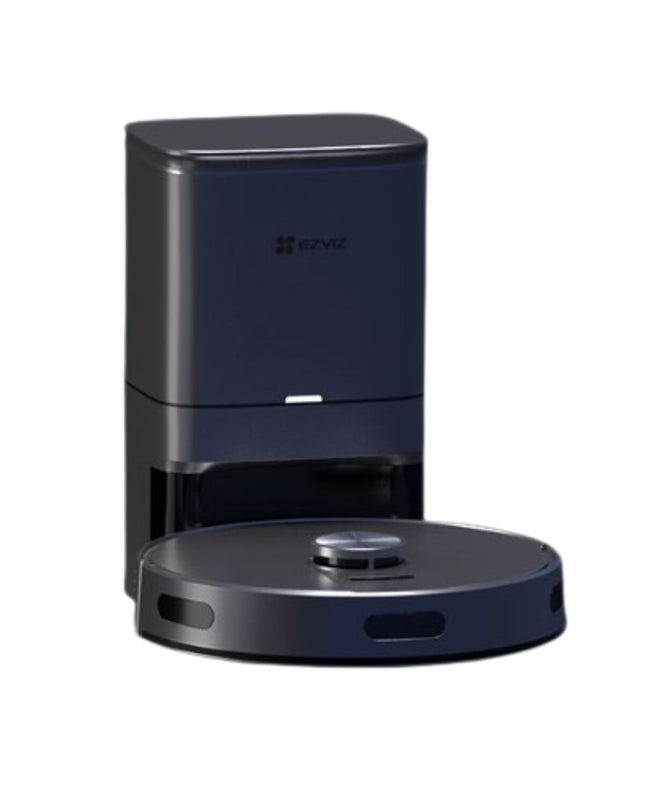 Ezviz CS-RE4P-PBT2 robot stofzuiger schoonmaakt vloeren, zwart met ronde vorm en sensor voor huis en schoonmaak.
