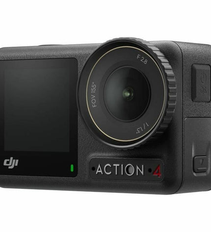 Dji Osmo Action 4 adventure sport camera in black with accessories, suitable for outdoor and action filming.