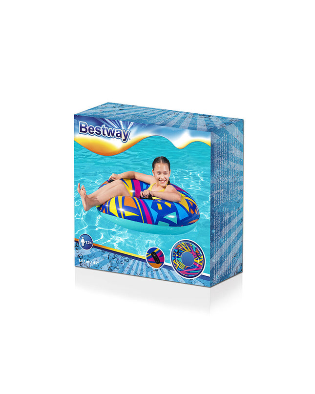 Bestway inflatable float with handles, assorted colors, 107 cm, ideal for beach and pool fun, suitable for ages 12 and up