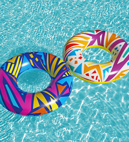 Bestway inflatable float with handles, colorful design, suitable for beach and pool, 107 cm in size, for kids age 12 and up