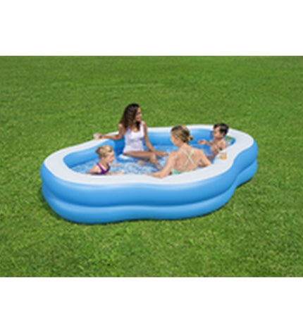 Bestway inflatable family pool 270x198x51 cm for garden fun, suitable for children aged 6+ with vibrant blue design.