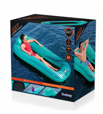 Bestway Hydro-Force inflatable lounge chair in blue, 198x119 cm for pool and beach relaxation, made for outdoor leisure.