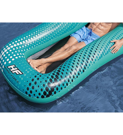 Bestway Hydro-Force inflatable lounge chair in blue, 198x119 cm, for beach and pool use, suitable for outdoor relaxation.