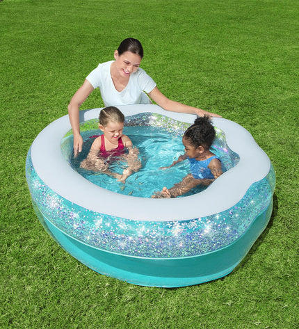 Bestway inflatable children's swimming pool 150x125x43 cm, shiny blue, suitable for outdoor play and kids over 3 years old.