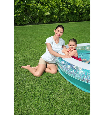 Bestway inflatable children's pool, shiny blue, 150x125x43 cm, suitable for outdoor play and kids over 3 years old.