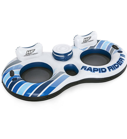 Bestway Rapid Rider double inflatable wheel with hand grips, 251x132 cm for beach and pool play, suitable for outdoor water activities.