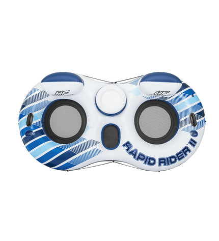Bestway Rapid Rider double inflatable wheel with handgrips, 251x132 cm, for beach and pool play, suitable for outdoor activities.