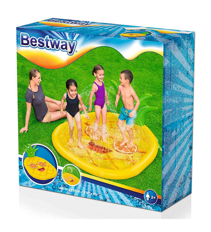 Bestway inflatable pineapple-shaped mattress, 196x165 cm, for outdoor play and relaxation, ideal for garden use.