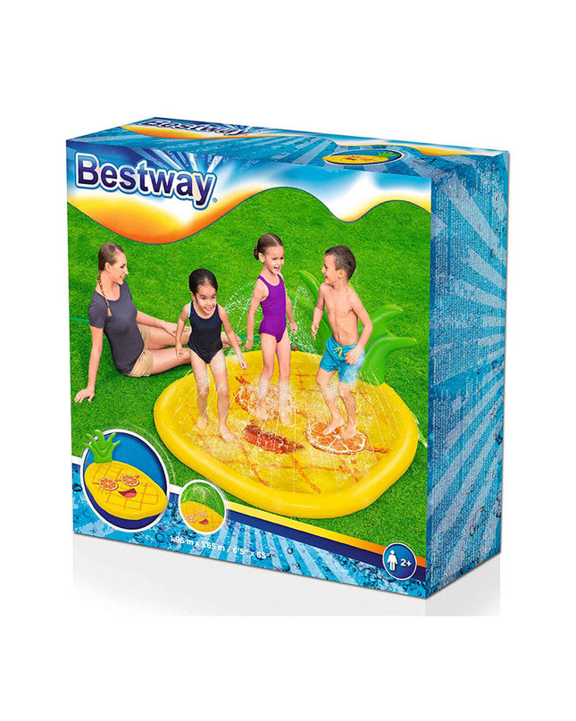 Bestway inflatable pineapple-shaped mattress, 196x165 cm, for outdoor play and relaxation, ideal for garden use.