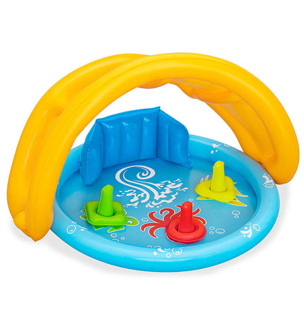 Bestway inflatable children's pool with removable roof, 115x89x76 cm, suitable for outdoor play and summer fun.
