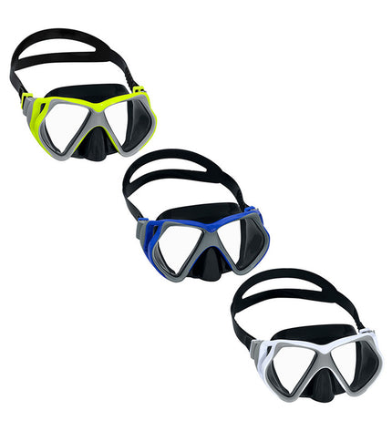 Bestway children's diving mask with adjustable strap, colorful design, suitable for swimming, beach, and pool use.