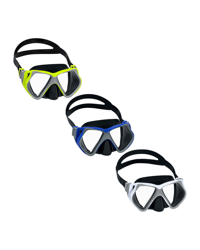 Bestway children's diving mask with adjustable strap, colorful design, suitable for swimming, beach, and pool use.