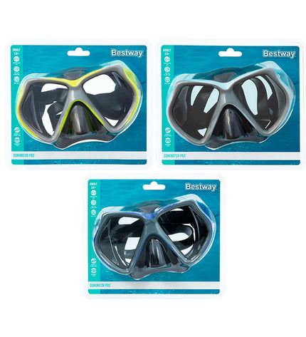 Bestway children's diving mask with adjustable strap, colorful design, suitable for swimming, beach, and pool activities.