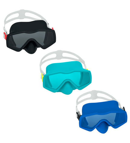 Bestway junior diving mask with adjustable straps, colorful design, suitable for ages 7+ for beach and pool water sports.